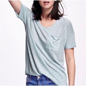 Old Navy Linen Blend Blue Boyfriend Pocket Tee